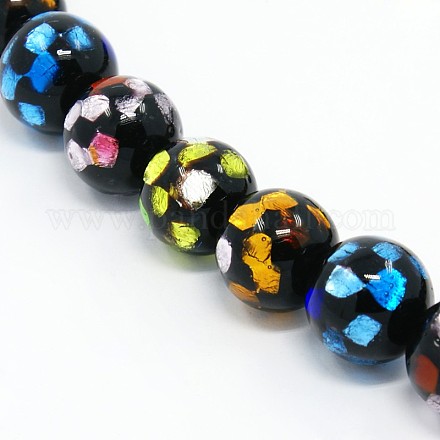 Perles en verre fait à la main feuille d'argent rondes de Murano brins FOIL-L008-03-12mm-1
