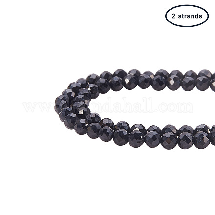Pandahall Elite 2 Stränge 15.5 Zoll facettierte natürliche schwarze Spinell runde Perlen Stränge G-PH0034-13-1
