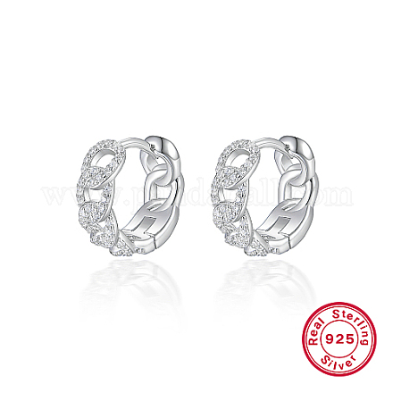 Boucles d'oreilles créoles en argent sterling plaqué rhodium avec 925 micro pavé de zircones cubiques KY3398-2-1