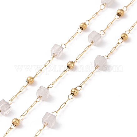 Chaînes de perles carrées en quartz rose naturel AJEW-SZ0002-43F-1