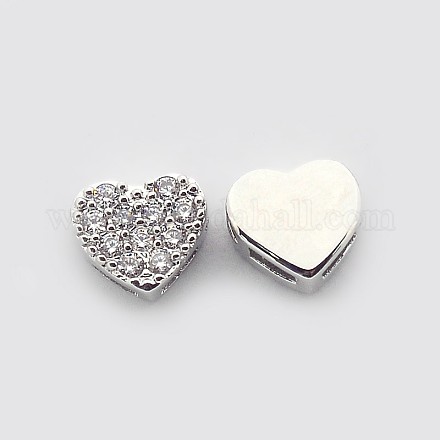 Brass Micro Pave Cubic Zirconia Heart Slide Charms ZIRC-N004-01P-1