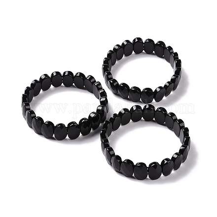 Elastisches Armband aus natürlichem Obsidian mit ovalen Perlen G-E010-01U-1