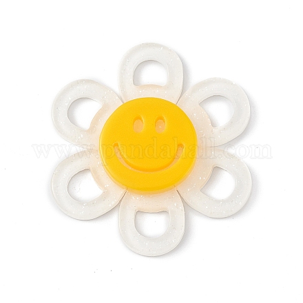 アクリルカボション  グリッターパウダー付き  笑顔の花  ホワイト  37x4.5mm MACR-C015-02E-1