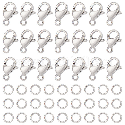SUNNYCLUE 1 Box 240Pcs Lobster Claw Clasps 304 Stainless Steel Lobster Clasps with 120Pcs Open Jump Rings Kit Silver Necklace Bracelet Clasp Fasteners Hook for Jewelry Making Women Adult DIY Craft STAS-SC0004-90-1