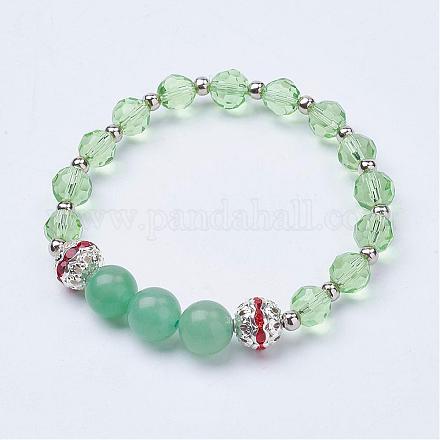 Bracelets extensibles avec perles en aventurine verte naturelle BJEW-JB02840-02-1