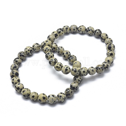 Natürliche dalmatinische Jaspis Perlen Stretch Armbänder BJEW-K212-C-014-1
