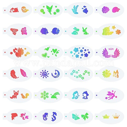 GORGECRAFT 24PCS Face Paint Stencils Body Painting Template Butterfly Bunny Penguin Sea Animal Fairy Unicorn Fox Pattern Reusable Soft Tattoo Stencils for Cosplay Party Body Makeup Art Painting DIY-WH0304-582B-1