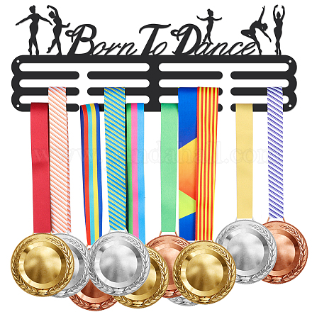 SUPERDANT Born to Dance Medal Holder Ballet Medals Display Black Iron Wall Mounted Hooks for 60+ Hanging Medal Rack Display Competition Medal Holder Display Wall Hanging 40x15cm ODIS-WH0021-214-1