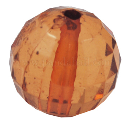 サンディブラウンカラーの分厚いフーセンガム風ビーズ  透明なアクリル多面カットラウンドビーズ  直径約22mm  穴：3mm X-PL544Y-12-1