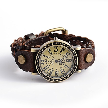 女性の編組レザークォーツ腕時計  合金の腕時計ヘッド付き  ココナッツブラウン  245x20mm WACH-O007-02B-1