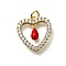Brass Micro Pave Cubic Zirconia Pendants, with Enamel, Heart Charms, Cadmium Free & Lead Free, Rack Plating, Long-Lasting Plated, Real 18K Gold Plated, with Jump Ring, Red, 17x15.5x2.7mm, Hole: 2.8mm