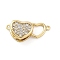 Brass Micro Pave Clear Cubic Zirconia Box Clasps, Heart, Real 18K Gold Plated, 21.5mm, Hole: 1.2mm