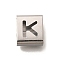 Letter Style 304 Stainless Steel Square Slide Charms, Letter K, 9x8x4mm, Hole: 3.5x8.5mm