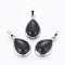 Natural Agate Pendants, with Brass Findings, teardrop, Platinum, 26x16~17x8~10mm, Hole: 8x5mm