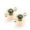 304 Stainless Steel Rhinestone Links connectors, Flat Round, Golden, Emerald, 12x6.5x4mm, Hole: 2mm