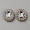 Glass Cabochons, with Light Gold Tone Alloy Rhinestones Findings, Rectangle, Clear, 21x17.5x5mm