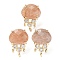 Brass Micro Pave Cubic Zirconia Stud Earring Findings with Natural Sunstone, Jellyfish, Facted, Rack Plating, 19.5x13mm, Hole: 1.8mm, Pin: 0.8x12.5mm