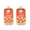 304 Stainless Steel Pendants, with Enamel, Rectangle with Sun & Flower Charm, Real 14K Gold Plated, Tomato, 25.5x13.5x2.5mm, Hole: 1.5mm