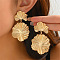 Iron Stud Dangle Earrings, Flower, Golden, 77x48mm