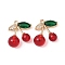 Brass & Glass Micro Pave Cubic Zirconia Pendants, Cherry, Light Gold, 20.5x18.5x8mm, Hole: 1.8mm