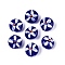 Handmade Lampwork Beads, Flat Round with Flower Pattern, Dark Blue, 14~15x10~12mm, Hole: 0.8~1.2mm