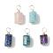 5Pcs Natural Mixed Gemstone Pendants, Cloumn, with Copper Wire, Silver, 17.5~18.5x7~8x5.5~6.5mm, Hole: 3.5mm