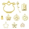 10Pcs 10 Styles Alloy Pendants, with Rhinestone, Flower Charms, Golden, 13~36x5~37x1.5~5mm, Hole: 1.2~2.5mm, 1pc/style