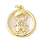 Brass Micro Pave Cubic Zirconia Pendants, Flat Round with Human Charms, with Shell, Lead Free & Cadmium Free, Long-Lasting Plated, with Jump Ring, Real 18K Gold Plated, 20x17x3mm