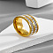304 Stainless Steel Crystal Rhinestone Finger Rings, Golden, US Size 7(17.3mm)