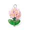 Glass Seed Beaded Flower Pendants, with Resin & Brass Finding, Pearl Pink, 25x14x13mm, Hole: 3x2.5mm