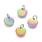 Ion Plating(IP) 304 Stainless Steel Charms, with Jump Rings, Blank Stamping Tag, Flat Round, Rainbow Color, 10x1mm, Hole: 3.5mm