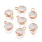 Golden Tone Brass Glass Charms, Flat Round, Faceted, Clear, 11~12x8.5~9x3.5~4mm, Hole: 1.8~2mm