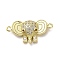 Brass Micro Pave Clear Cubic Zirconia Elephant Connector Charms, Long-Lasting Plated, Cadmium Free & Lead Free, Rack Plating, Real 18K Gold Plated, 12x22.5x3.5mm, Hole: 1.2mm