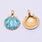 Alloy Enamel Pendants, Lead Free & Cadmium Free, Shell Shape, Light Gold, Cyan, 25x20x3.5mm, Hole: 4x3mm