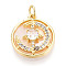 Brass Micro Pave Clear Cubic Zirconia Pendants, with Shell, Flat Round with Star, with Jump Ring, Real 18K Gold Plated, 17.5x15.5x4.5mm, Hole: 3mm