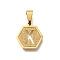 304 Stainless Steel Charms, Real 18K Gold Plated, Hexagon with Letter Charm, Letter X, 15x14x1.5mm, Hole: 3x5.5mm