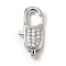Brass Clear Cubic Zirconia Lobster Claw Clasps, Oval, Platinum, 21x10x5.5mm, Hole: 6x2mm