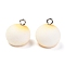 Resin Pendants, with Platinum Iron Peg Bail, Imitation Food, Steamed Stuffed Bun, White, 13~14x14~15mm, Hole: 2mm