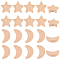 20Pcs 2 Styles Unfinished Wooden Chips, Moon & Star, BurlyWood, 45~49.5x29~44x10mm, 10pcs/style