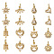 16Pcs 8 Style Rack Plating Brass Pave Cubic Zirconia Pendants, with Jump Ring, Long-Lasting Plated, Lead Free & Cadmium Free, Real 18K Gold Plated, 11.5~17x8~14.5x2~4mm, Hole: 4mm, 2pcs/style