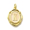 Brass Pendants, with Enamel, Oval with Letter, Real 18K Gold Plated, with Jump Ring, Letter K, 20x15~15.5x2mm, Hole: 3.5mm