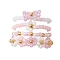 4Pcs 4 Style Glass Seed Beaded Stretch Finger Rings, Flower & Bowknot Stackable Rings, Pink, Inner Diameter: 19mm