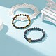 2 pièces 2 style agate patinée naturelle (teinte) et œil de tigre bracelets extensibles perlés ronds sertis de lion en alliage BJEW-JB08654-2