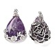 Teardrop with Flower Platinum Plated Brass Natural Amethyst Pendants G-F228-37F-RS-5