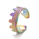 Ion Plating(IP) Rainbow Color 304 Stainless Steel Leaf Open Cuff Ring for Women RJEW-C025-03M-1