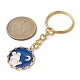 Porte-clés pendentif lune/plat rond avec lapin en alliage émaillé KEYC-JKC00623-5