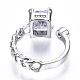 Clear Cubic Zirconia Rectangle Open Cuff Ring RJEW-N039-02P-3