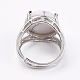 調節可能な天然のハウライトフィンガー指輪  真鍮パーツ  usサイズ7 1/4(17.5mm) X-RJEW-F075-01Q-3