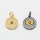 Flat Round with Evil Eye Brass Micro Pave Cubic Zirconia Charms ZIRC-F017-07-1