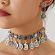 Комплекты из ожерелий с кисточками и серег-гвоздиков из сплава со стразами и круглыми монетами FS-WG925BB-01-1